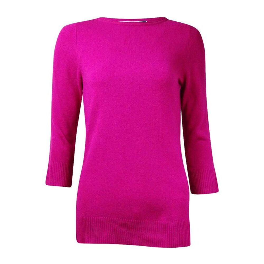 Karen Scott Women's Solid Ribbed Boat Neck Sweater - Raspberry